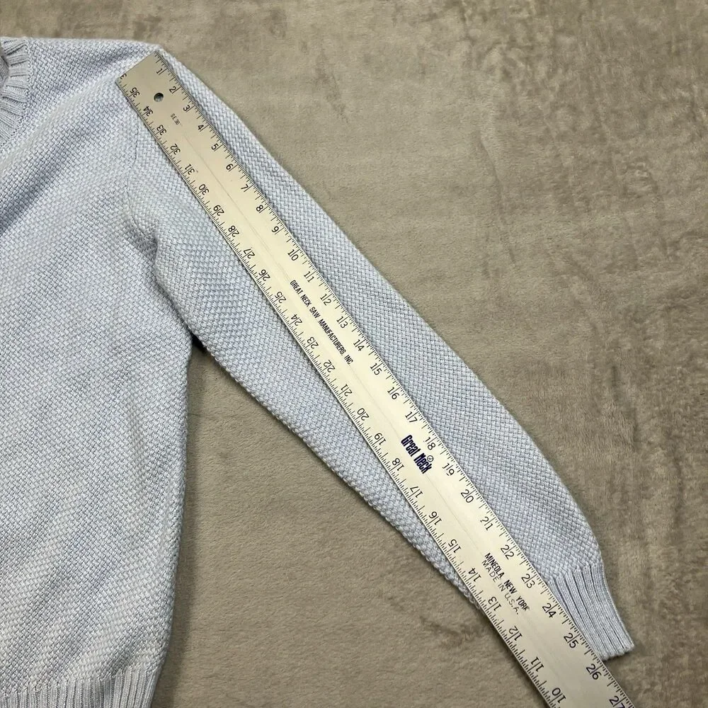 J Crew Sweater Mens S Light Blue Crewneck Premium Basket-stitch Cotton Coastal